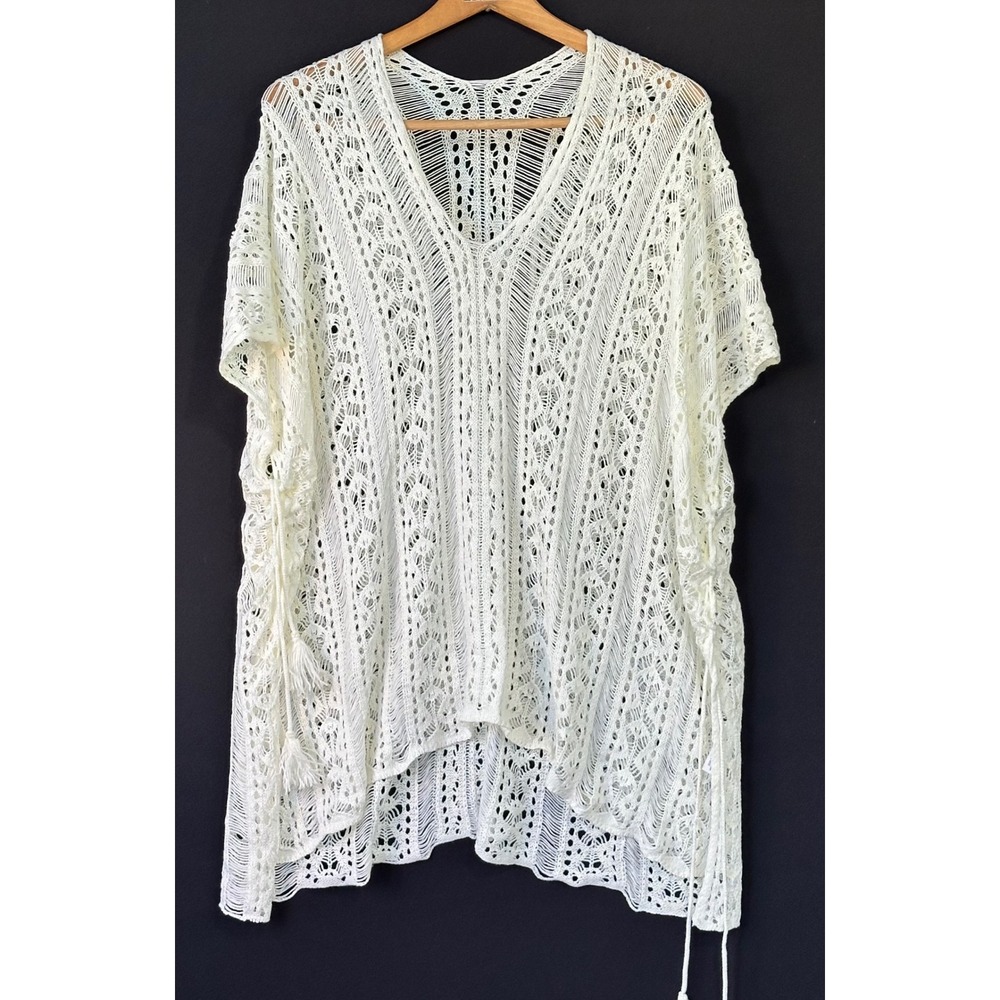 Soft BOHO Crochet Knit Tassel Poncho Top Women OS Cream Fall